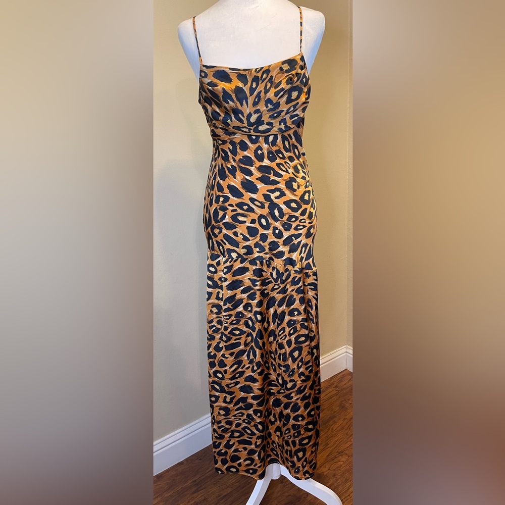 Satin Leopard Print Midi Dress Women’s Size Small